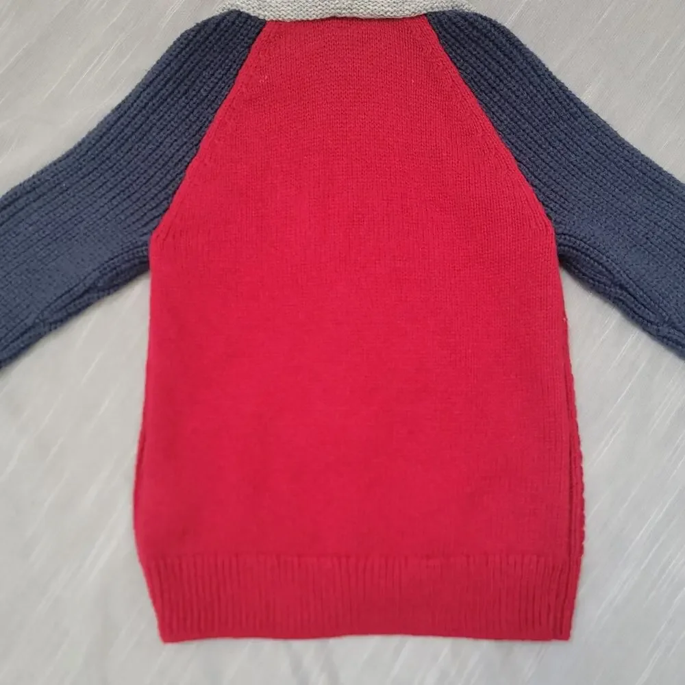 Baby Gap Full Zip Cable Knit Hoodie Sz 2T Red Blue‎ Gray Wool Blend Sweater New
